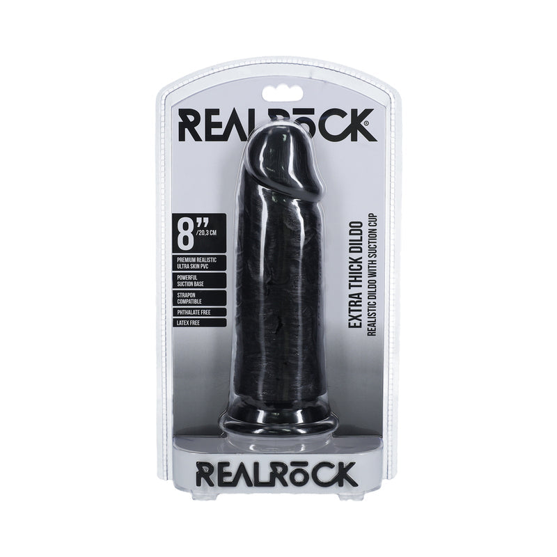 RealRock Extra Thick 8 in. Dildo Black - Fantasies Boutique