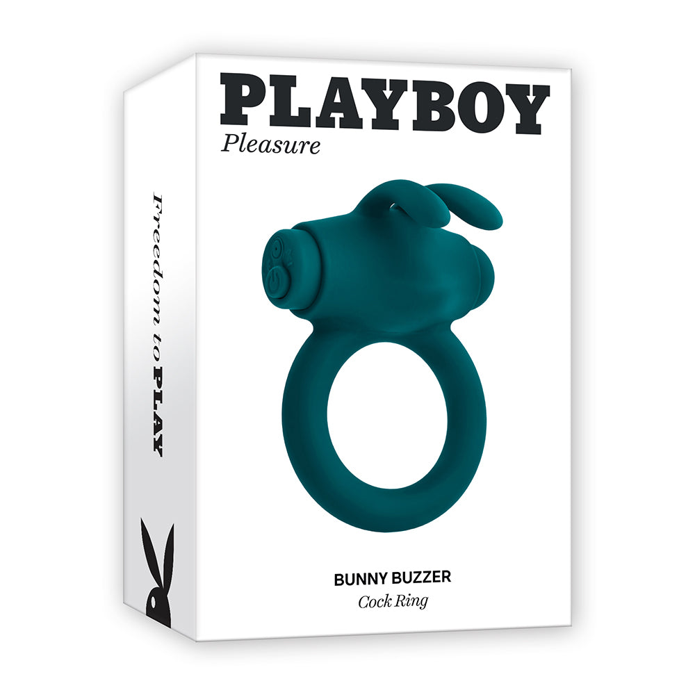 Playboy Bunny Buzzer Rechargeable Vibrating Silicone Cockring with Stimulator Deep Teal - Fantasies Boutique