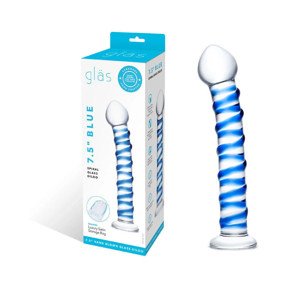 Glas 7.5 in. Blue Spiral Glass Dildo - Fantasies Boutique