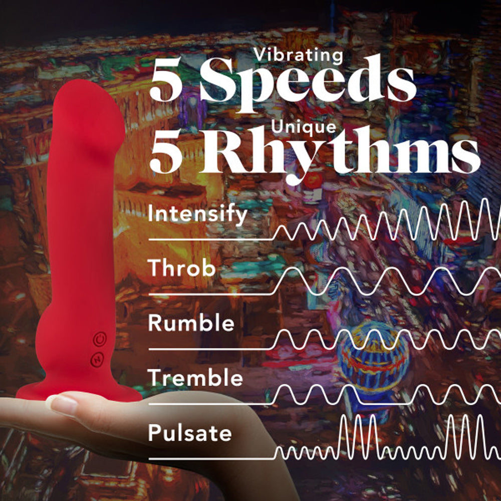 Impressions Las Vegas Rechargeable Silicone 8.25 in. Vibrating Dildo Crimson - Fantasies Boutique