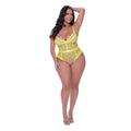 Magic Silk Love Star High Leg Teddy with Snap Crotch Neon Chartreuse Queen Size - Fantasies Boutique