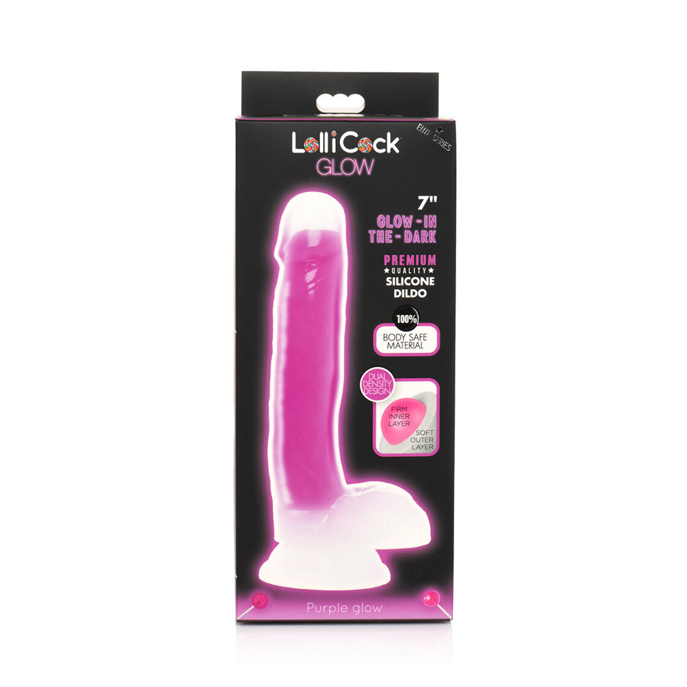 Lollicock Glow-in-the-Dark 7 in. Silicone Dildo with Balls Purple - Fantasies Boutique