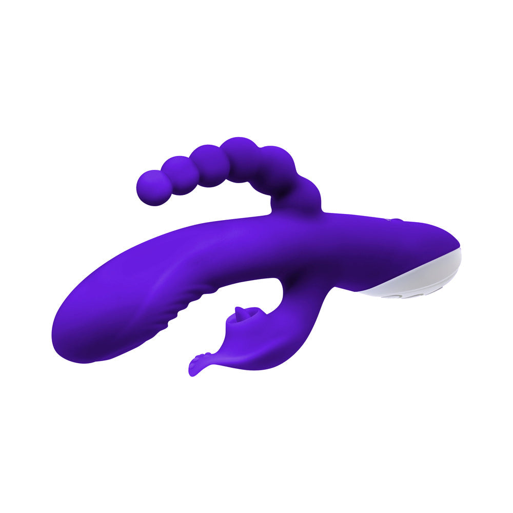 Evolved Lick Me Rechargeable Dual Entry Triple Stimulation Silicone Vibrator Purple - Fantasies Boutique