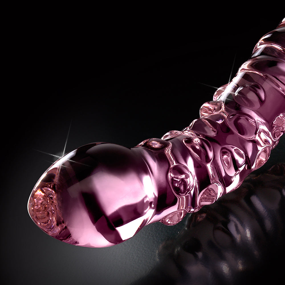 Pipedream Icicles No. 55 Curved Textured 7.75 in. Dual-Ended Glass Dildo Pink - Fantasies Boutique