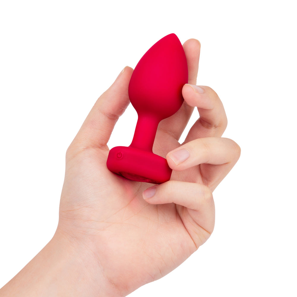 b-Vibe Vibrating Heart Anal Plug with Heart-Shaped Jewel Base M/L Red - Fantasies Boutique