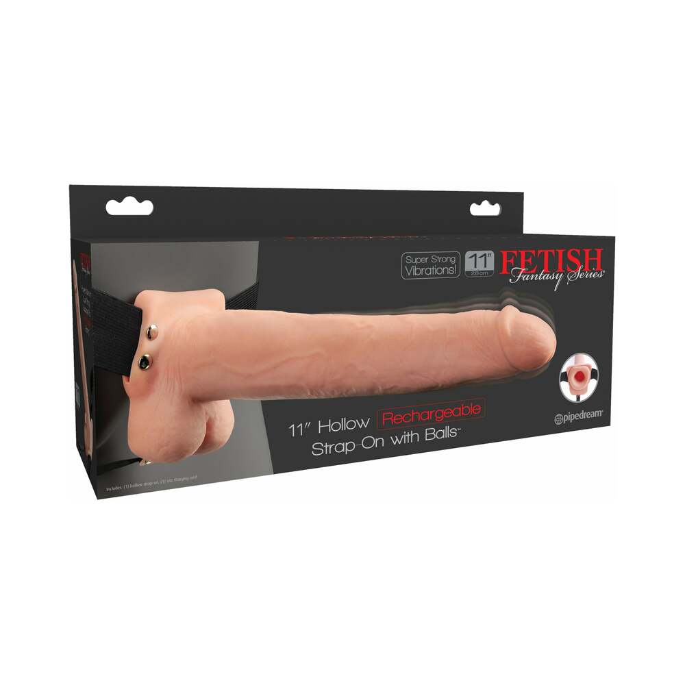 Fetish Fantasy Series Vibrating 11 in. Hollow Strap-On with Balls Beige/Black - Fantasies Boutique