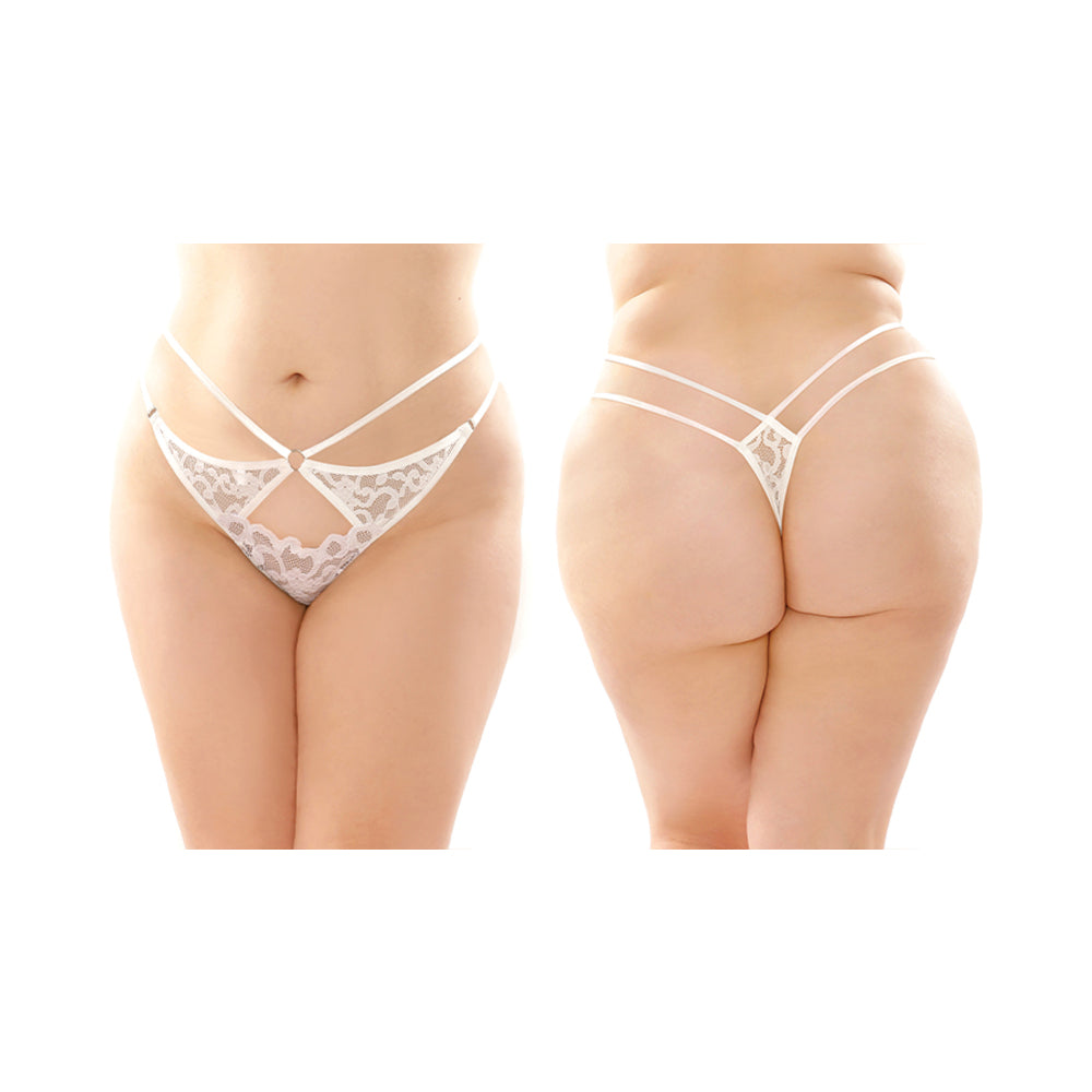 Fantasy Lingerie Jasmine Strappy Lace Thong With Front Keyhole Cutout 6-Pack Queen Size White - Fantasies Boutique