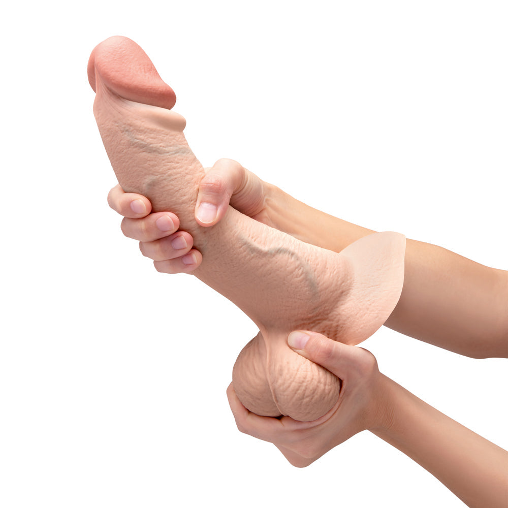 b-Vibe Slipskin Realistic Silicone Dildo 10 in. Curved Cream
