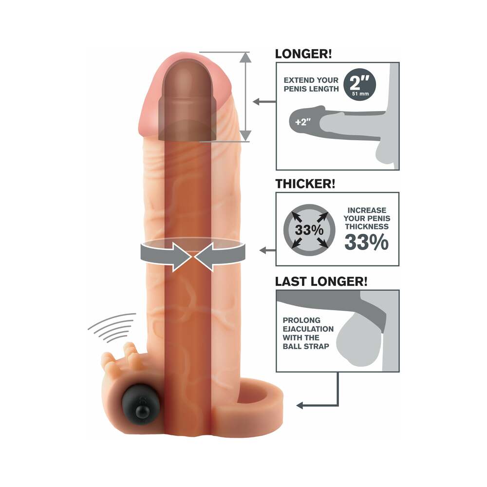 Fantasy X-tensions Vibrating Real Feel 2 in. Extension With Ball Strap Beige - Fantasies Boutique