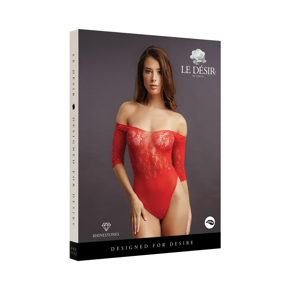 Le Desir Crotchless Rhinestone Teddy Red O/S - Fantasies Boutique