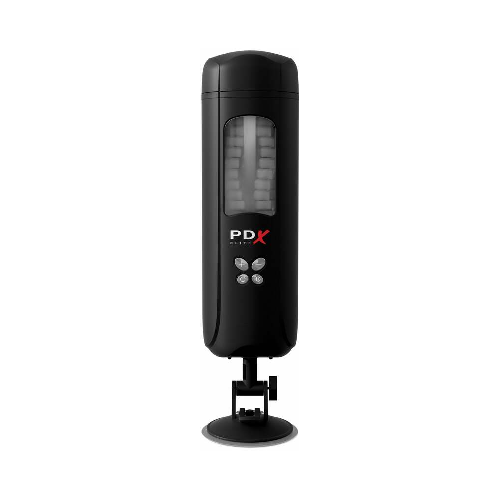 PDX Elite Ultimate Milker Gyrating Suction Stroker With Audio and Suction Cup Clear/Black - Fantasies Boutique