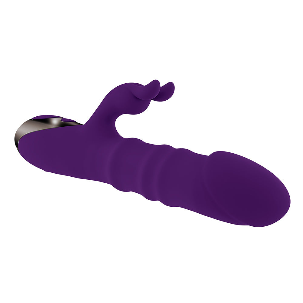 Playboy Hop To It Rechargeable Thrusting Silicone Dual Stimulation Vibrator Acai - Fantasies Boutique