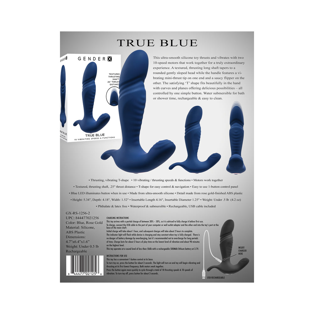 Gender X True Blue Rechargeable Thrusting Silicone Vibrator Blue - Fantasies Boutique