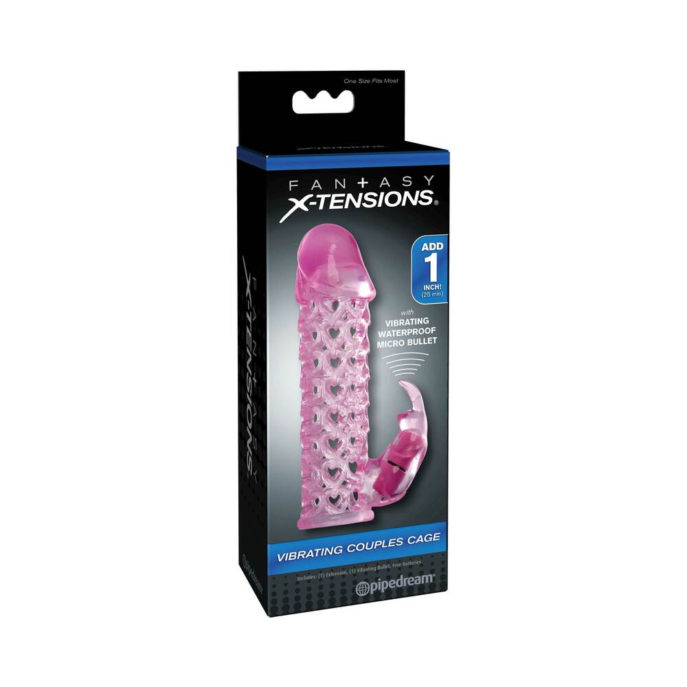 Pipedream Fantasy X-tensions Vibrating Couples Cage 1 in. Extension Pink - Fantasies Boutique