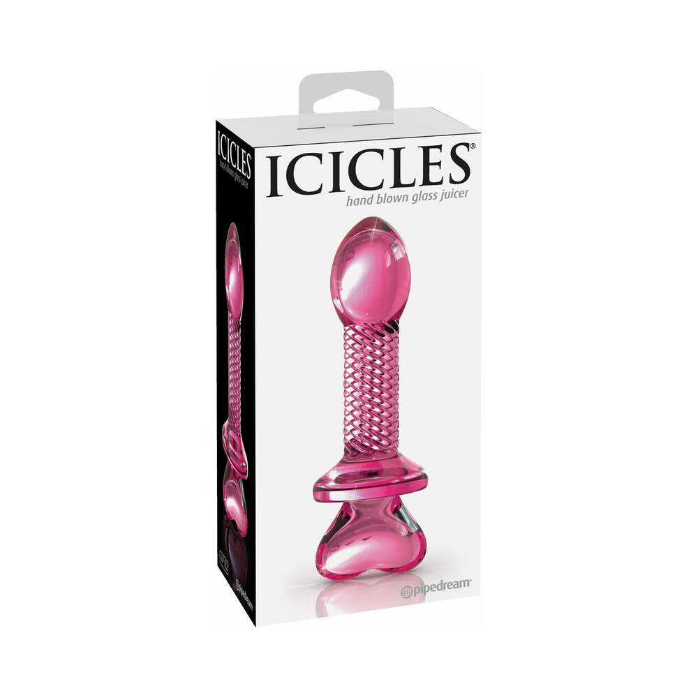 Pipedream Icicles No. 82 Glass Juicer Textured Dildo With Heart-Shaped Base Pink - Fantasies Boutique