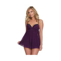 Dreamgirl Stretch Mesh and Lace Babydoll With Underwire Push-Up Cups and G-String Plum XL Hanging - Fantasies Boutique