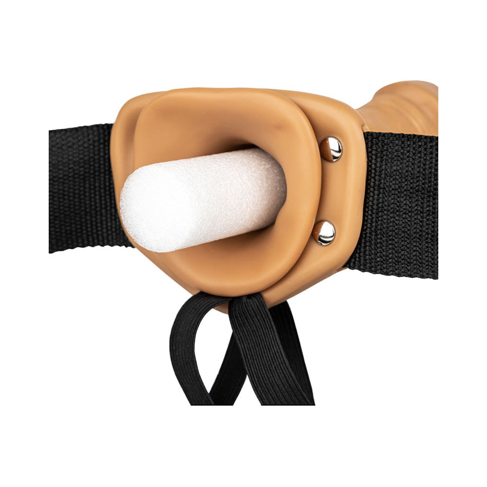 RealRock Realistic 10 in. Vibrating Hollow Strap-On Tan - Fantasies Boutique