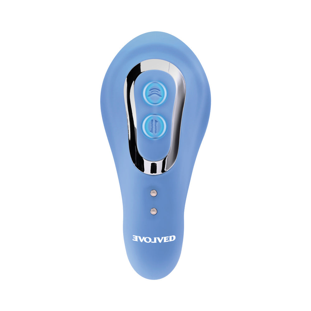 Evolved Tap & Thrust Rechargeable Thrusting Pulsing Silicone Dual Stimulator Blue - Fantasies Boutique