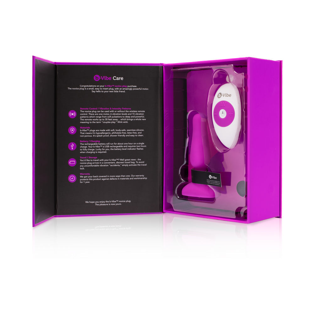 b-Vibe Novice Rechargeable Remote-Controlled Vibrating Silicone Anal Plug Fuchsia - Fantasies Boutique