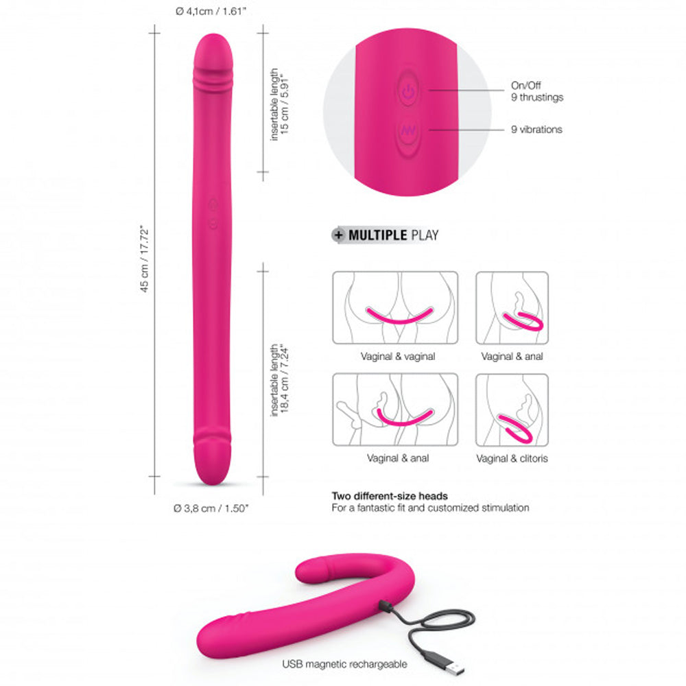 Dorcel Orgasmic Double Do Rechargeable Thrusting & Vibrating Double Dildo Pink - Fantasies Boutique