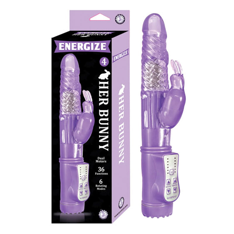 Energize Her Bunny 4 36 Function 6 Rotating Modes Dual Motor Waterproof Purple - Fantasies Boutique