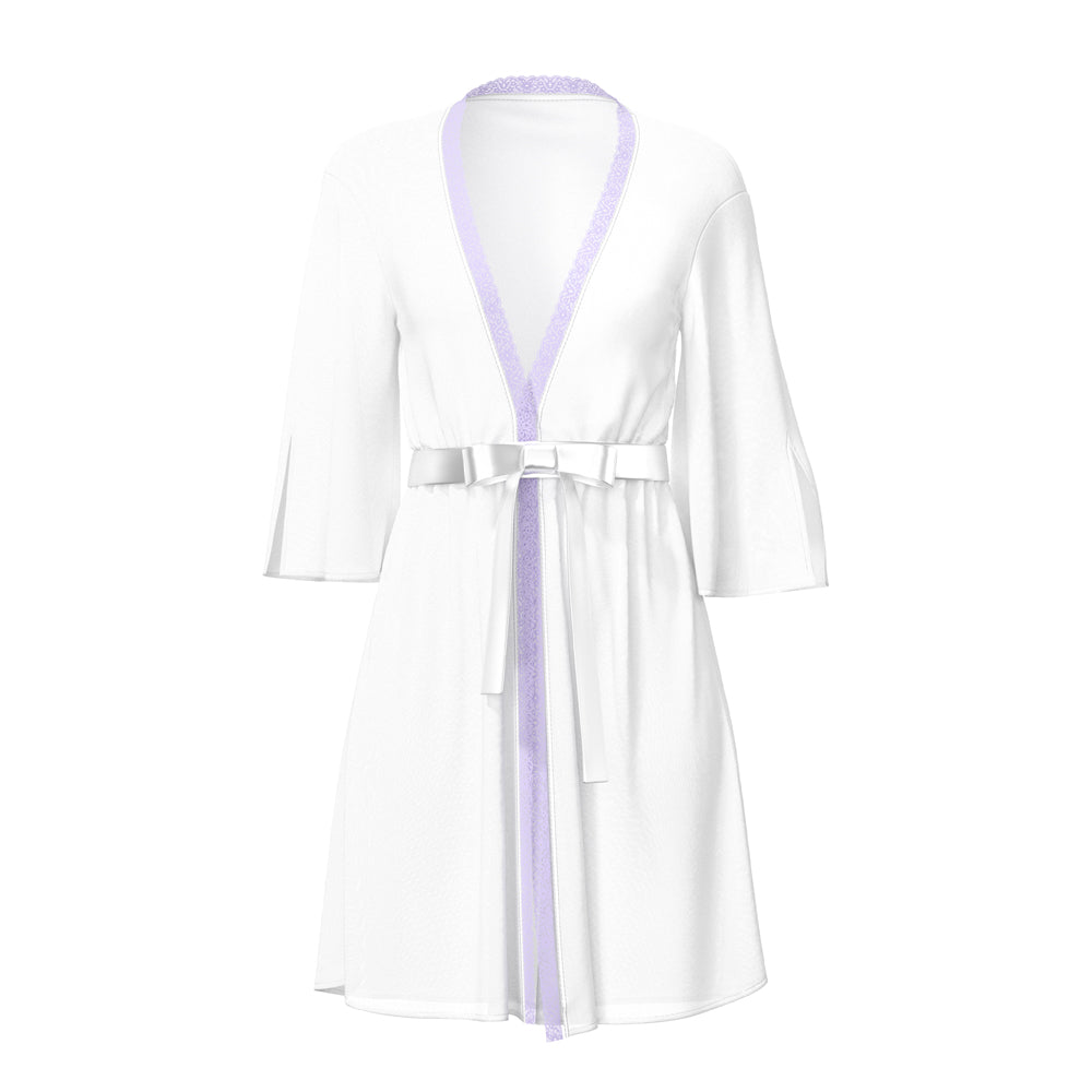 Magic Silk Sheer Passion Flutter Sleeve Robe White/Lavender S/M