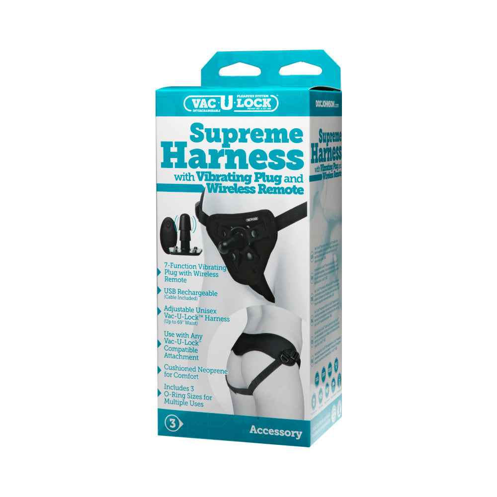 Vac-U-Lock Supreme Harness With Vibrating Plug Black - Fantasies Boutique