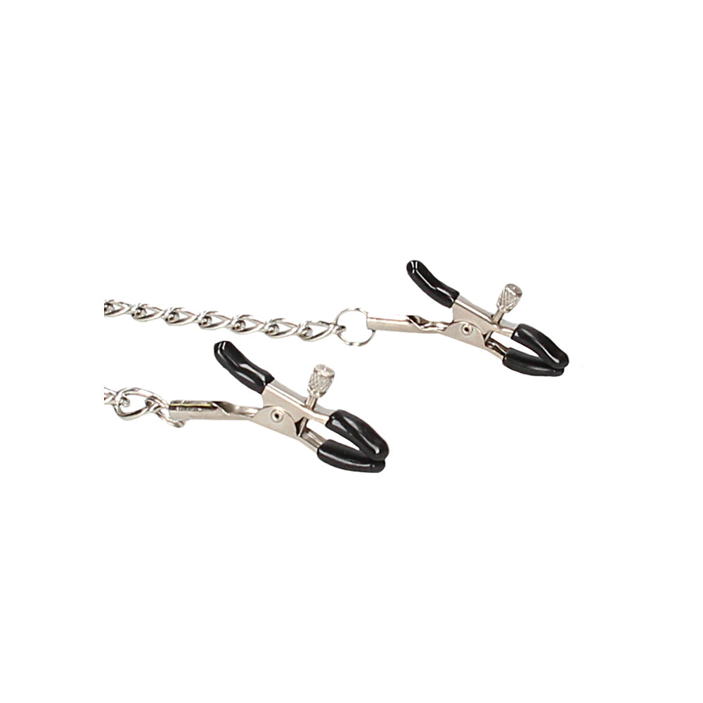 Ouch! Black & White Adjustable Velcro Collar With Nipple Clamps Black