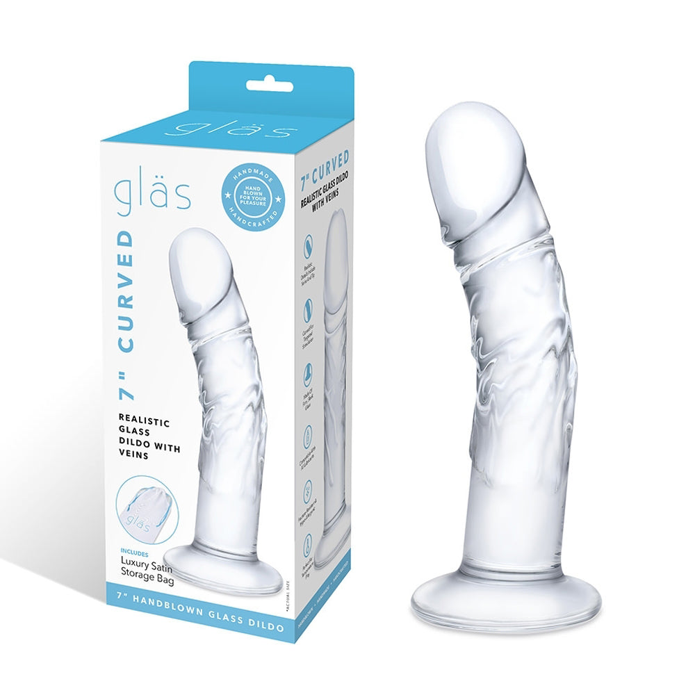 Glas 7 in. Curved Realistic Glass Dildo with Veins - Fantasies Boutique