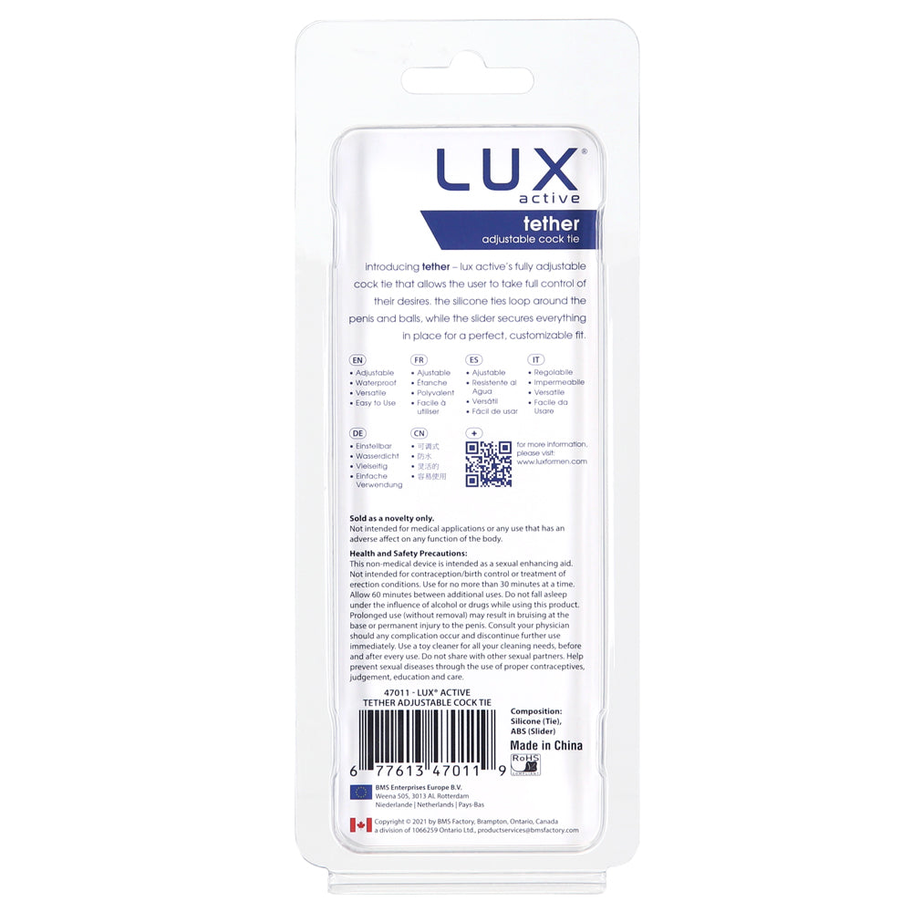 Lux Active Tether Adjustable Cock Tie Silicone Black  Lasso/Bolo - Fantasies Boutique