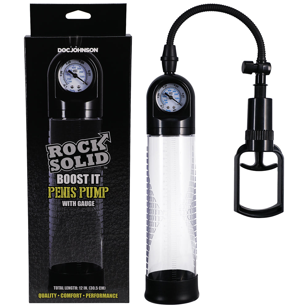 Rock Solid Boost It Penis Pump with Gauge Black/Clear - Fantasies Boutique
