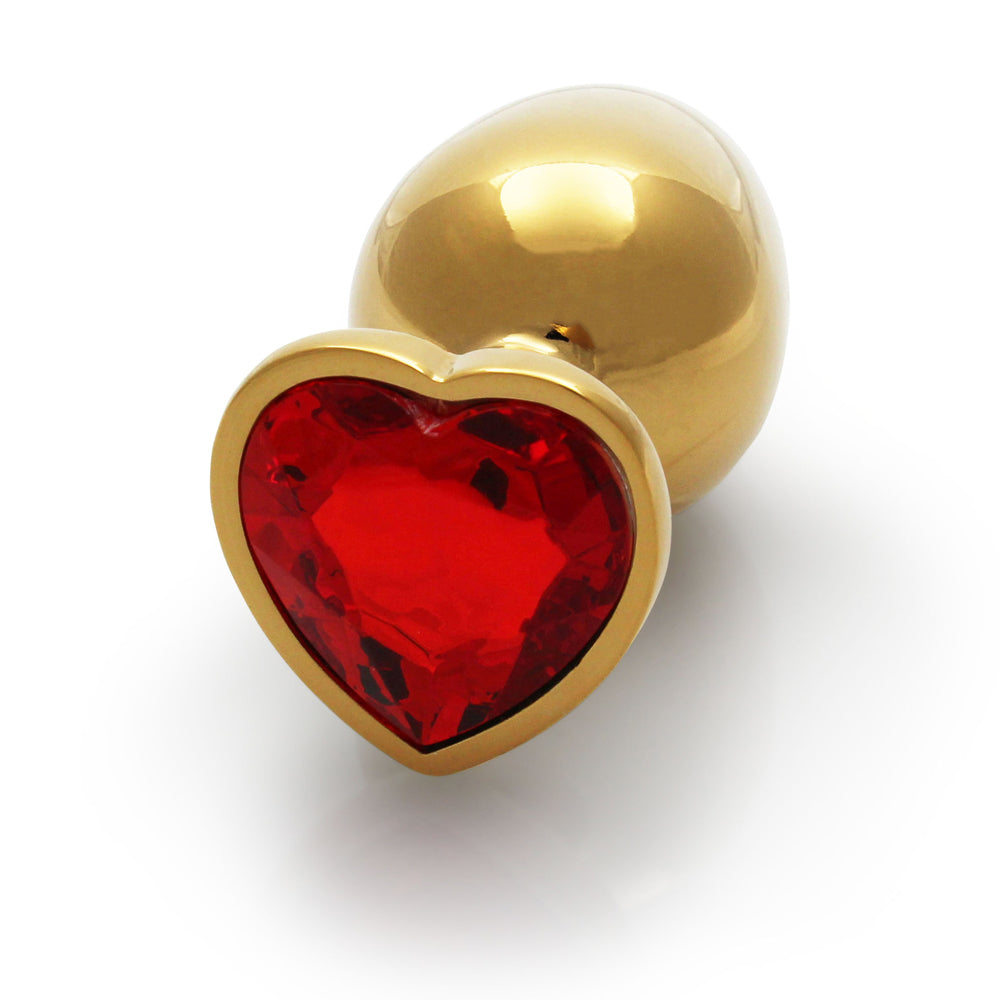 Shots Ouch! Heart Gem Butt Plug Large Gold/Ruby Red - Fantasies Boutique