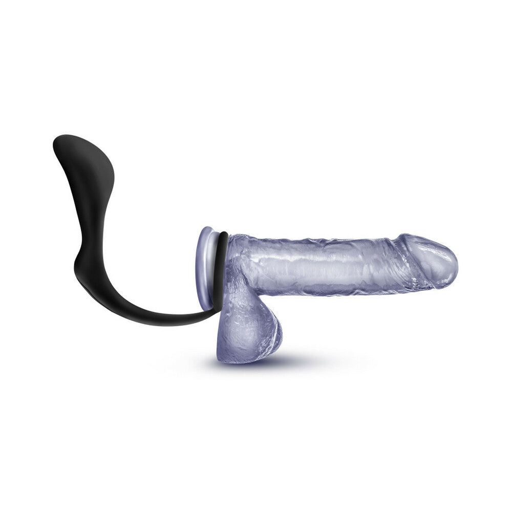 Blush Anal Adventures Platinum Silicone Cock Ring Plug Black - Fantasies Boutique