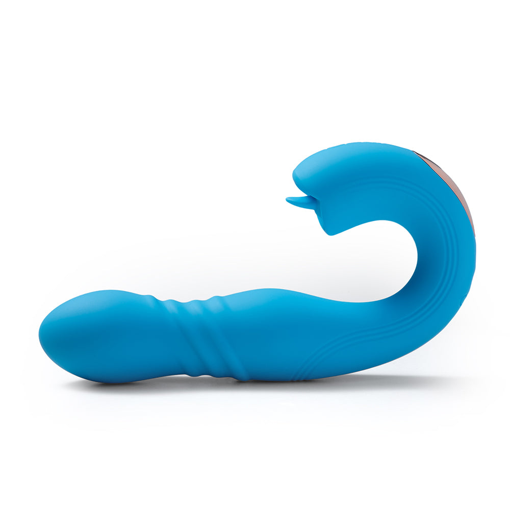 Honey Play Box Joi Thrust App Controlled Thrusting G-spot Vibrator & Tongue Clit Licker Blue - Fantasies Boutique