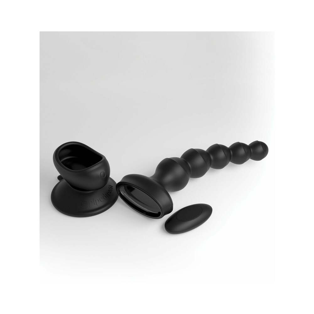 3Some Wall Banger Vibrating Anal Beads With Suction Cup Black - Fantasies Boutique
