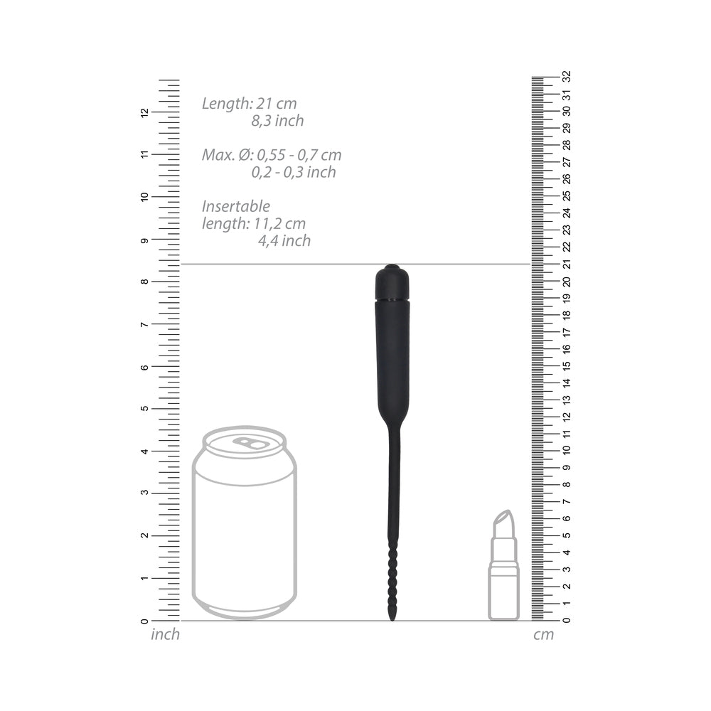 Ouch! Urethral Sounding Silicone Vibrating Bullet Plug With Beaded Tip Black 5.5 mm - 7 mm