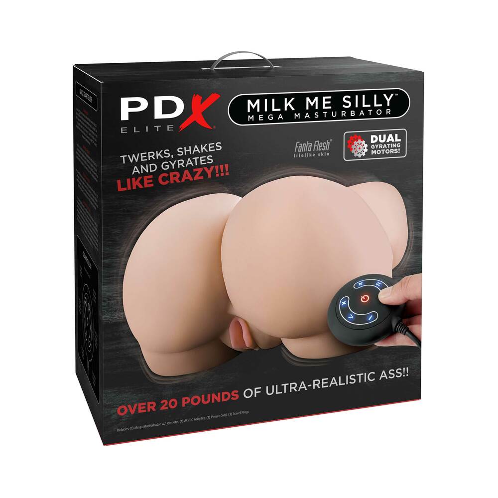 PDX Elite Milk Me Silly Remote-Controlled Vibrating Rotating Dual-Entry Mega Masturbator Beige - Fantasies Boutique