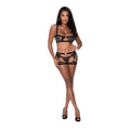 Magic Silk Rude Awakening Balconette Bra & Stirrup Thong Set Black S/M - Fantasies Boutique