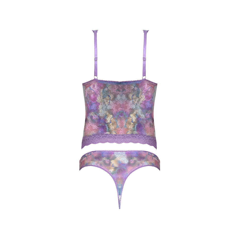 Magic Silk Wisteria Mist Bustier Cami & Thong Set Floral Queen Size