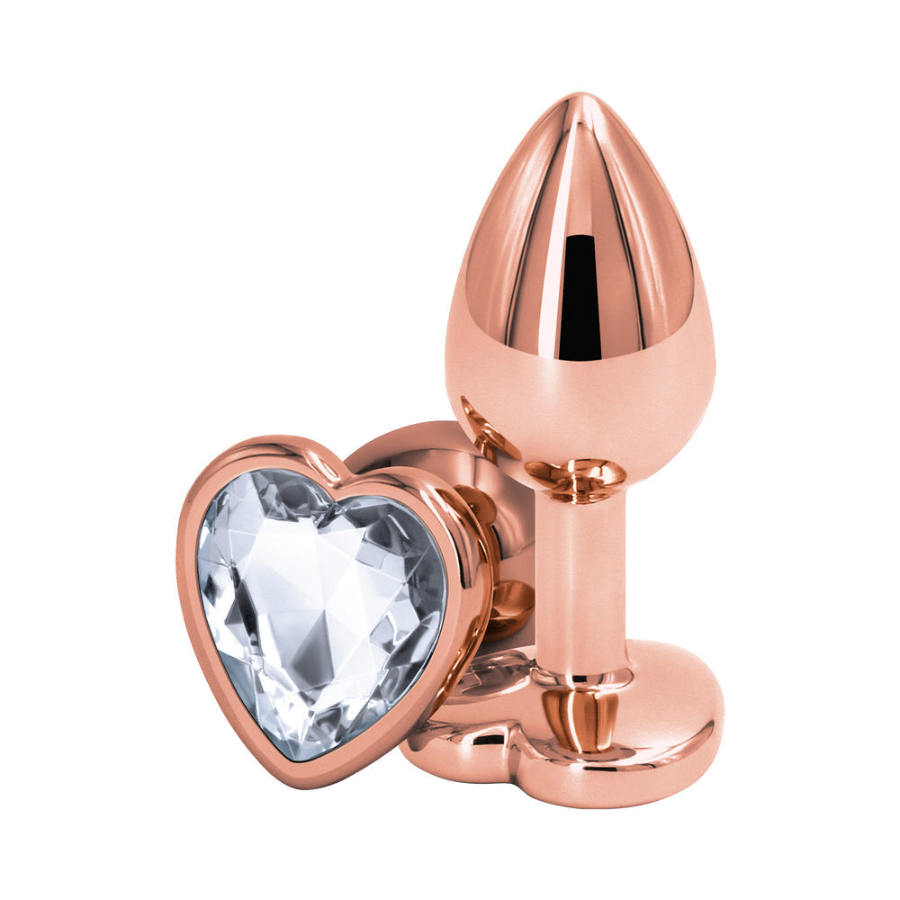 Rear Assets Rose Gold Heart Plug Small Clear - Fantasies Boutique