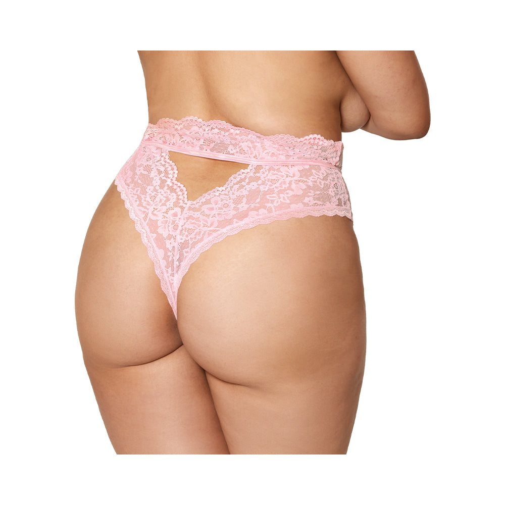 Dreamgirl High-Waist Scallop Lace Panty With Keyhole Back Pink 1XL - Fantasies Boutique