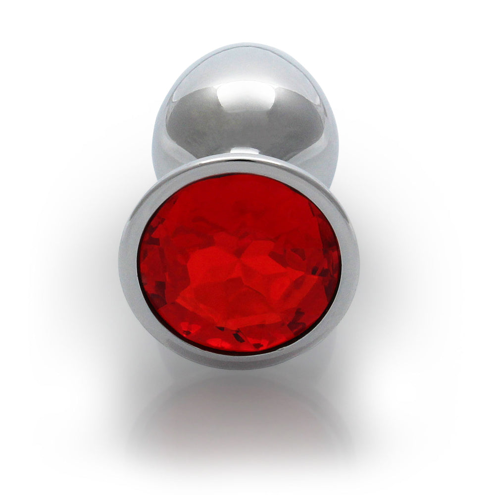 Shots Ouch! Round Gem Butt Plug Small Silver/Ruby Red - Fantasies Boutique