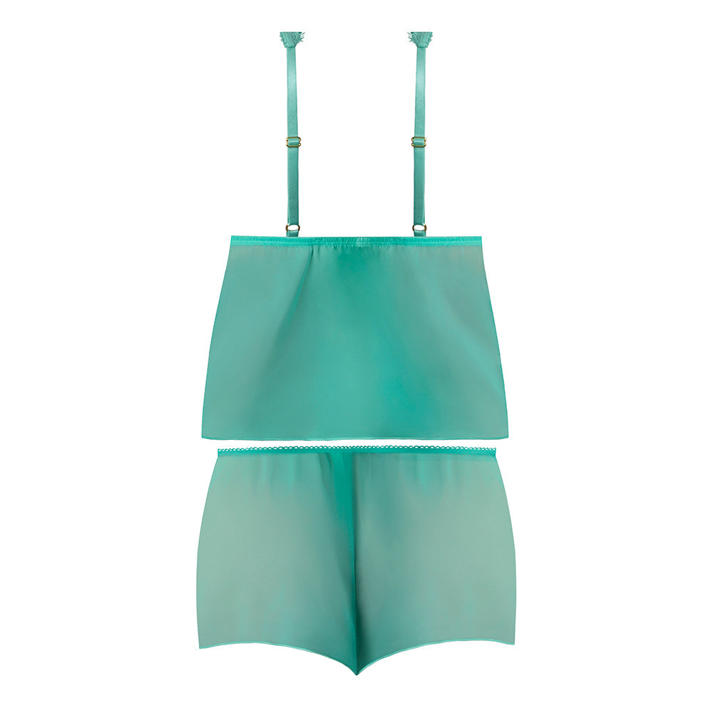 Magic Silk Caribbean Crush Flutter Cami & Short Set Aqua Glow Queen Size