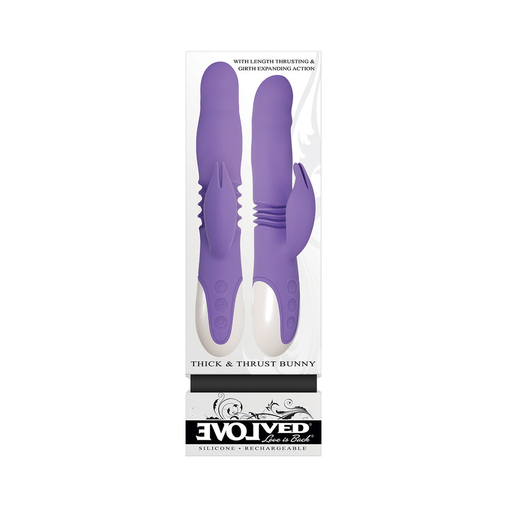 Evolved Thick & Thrust Bunny Rechargeable Thrusting Silicone Rabbit Vibrator Purple - Fantasies Boutique