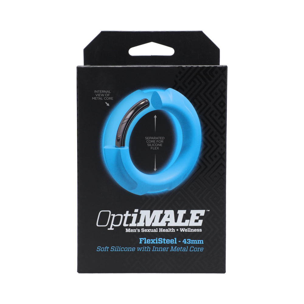 OptiMALE FlexiSteel Silicone, Metal Core Cock Ring 43 mm Blue