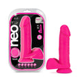 Neo Elite 8 in. Silicone Dual Density Dildo With Balls Neon Pink - Fantasies Boutique