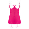 Magic Silk Pink Kink Cupless Babydoll, Harness Panty & Garter Cuffs Pink Glow Queen Size