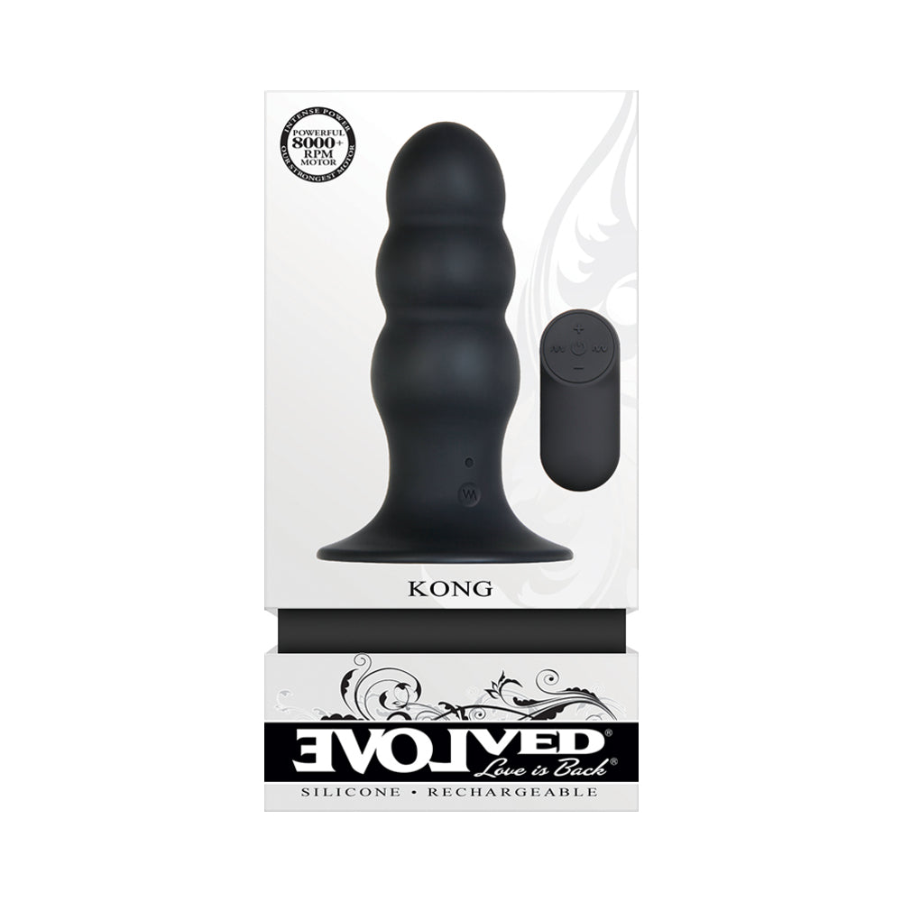 Evolved Kong Rechargeable Remote-Controlled Vibrating Silicone Anal Plug Black - Fantasies Boutique