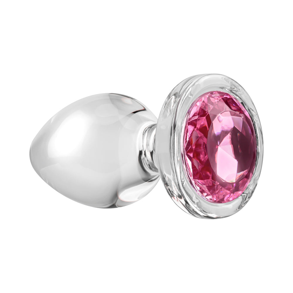 Adam & Eve Glass Anal Plug With Pink Gemstone Base Large - Fantasies Boutique