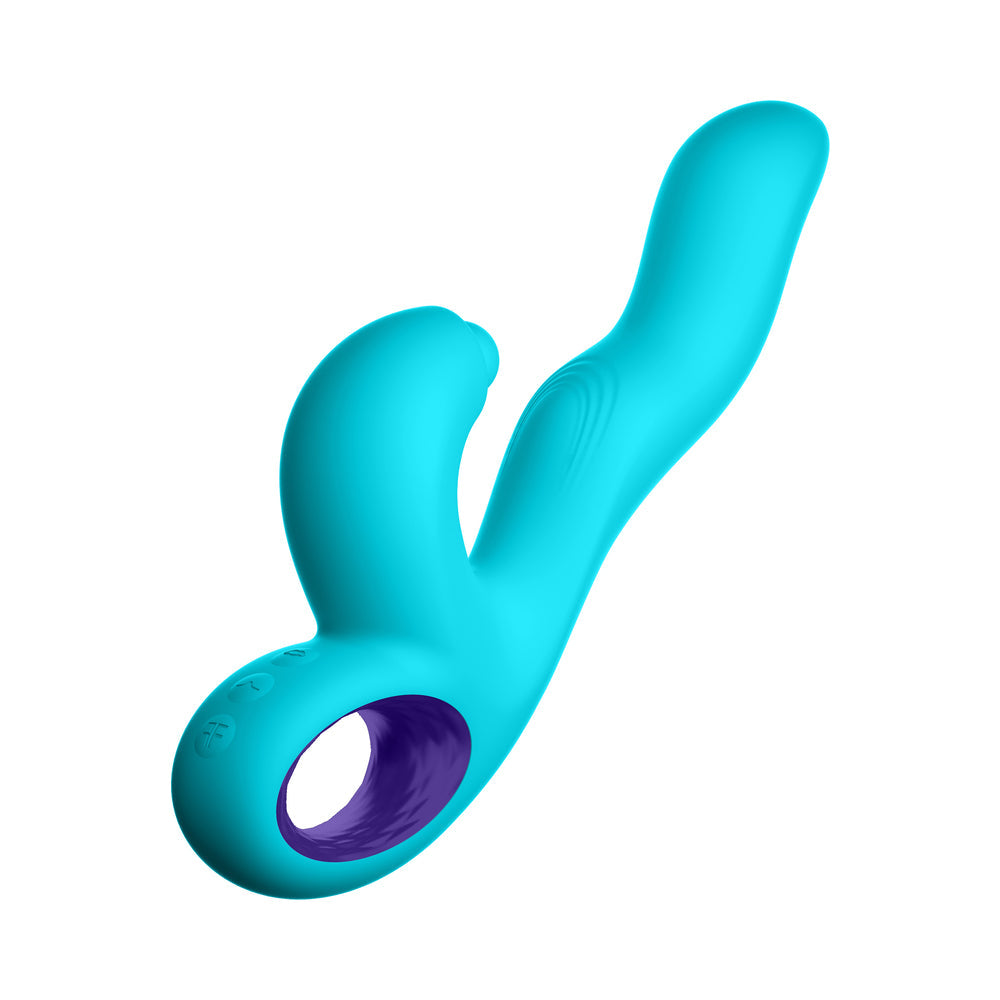 FemmeFunn Klio Rechargeable Silicone Triple Action Thumping Rabbit Vibrator Turquoise - Fantasies Boutique